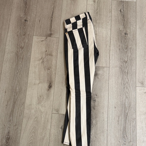 7 For All Mankind Black and Cream Striped Straight Leg Jeans - Picture 3 of 3